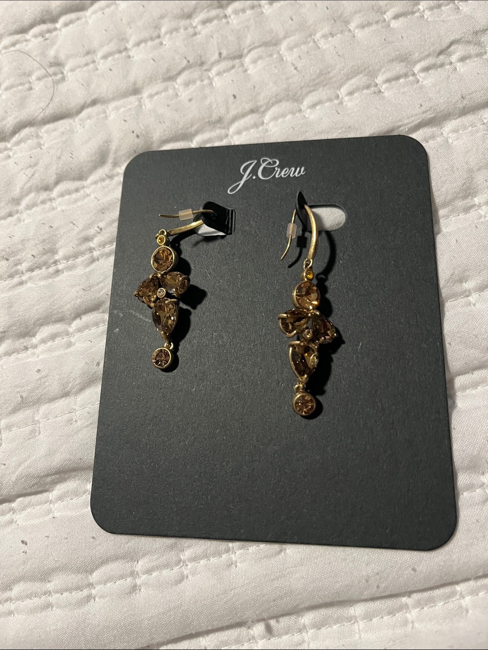 J. Crew Gold and Amber Crystal Dangle Earrings